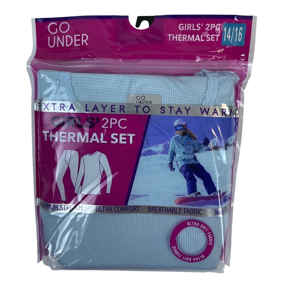 NEW Girls‎ Thermal Underwear Set Go Under 2PC Blue Size 14/16 Warm Winter Layer